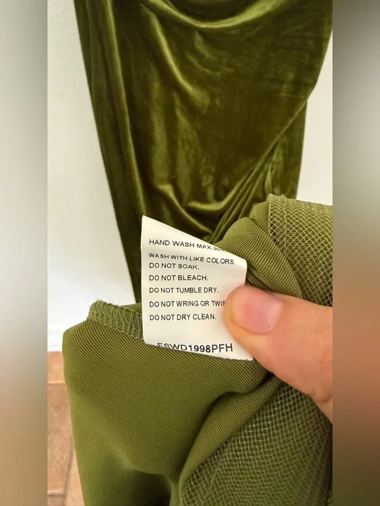 Faeriesty Off-Shoulder Olive Green Velvet Mermaid Dress - Picture 9 of 9